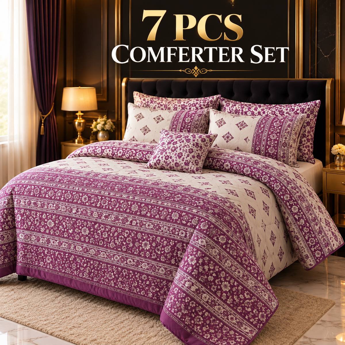 7 Pcs Comforter Set King Size Design KCC 126