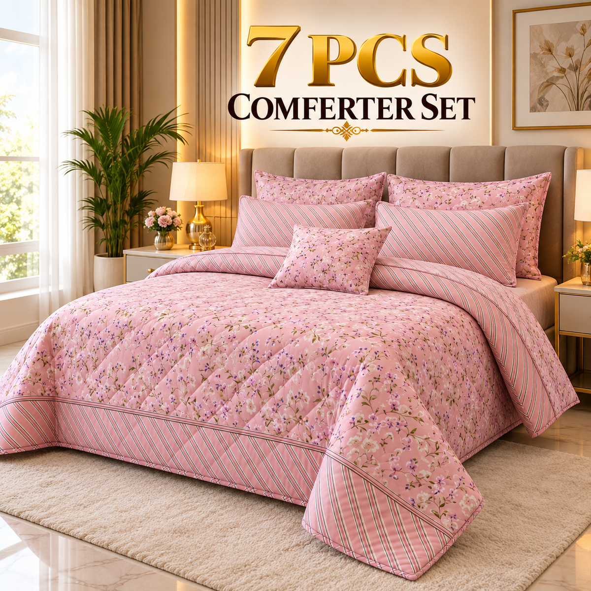 7 Pcs Comforter Set King Size Design KCC 128