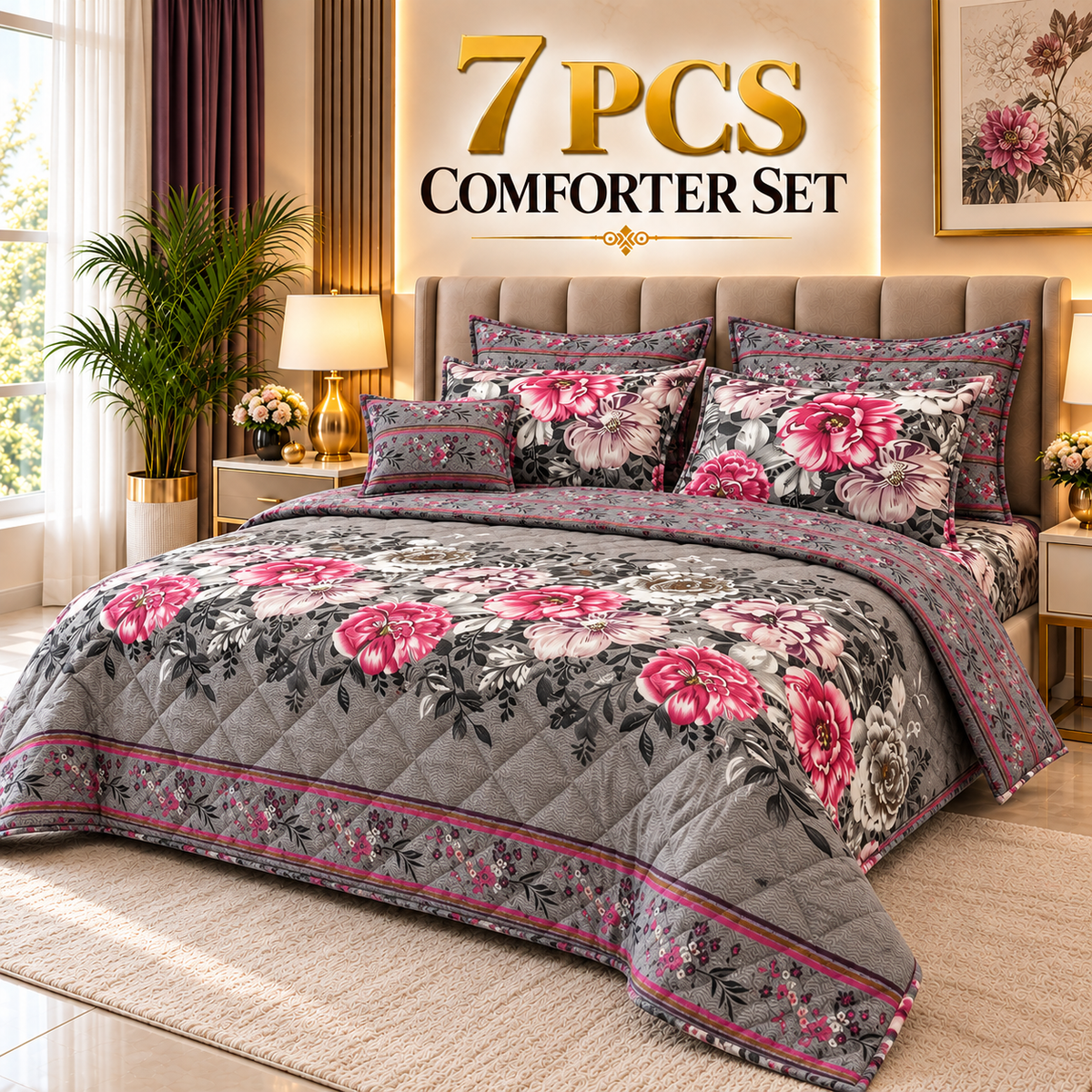 7 Pcs Comforter Set King Size Design KCC 133