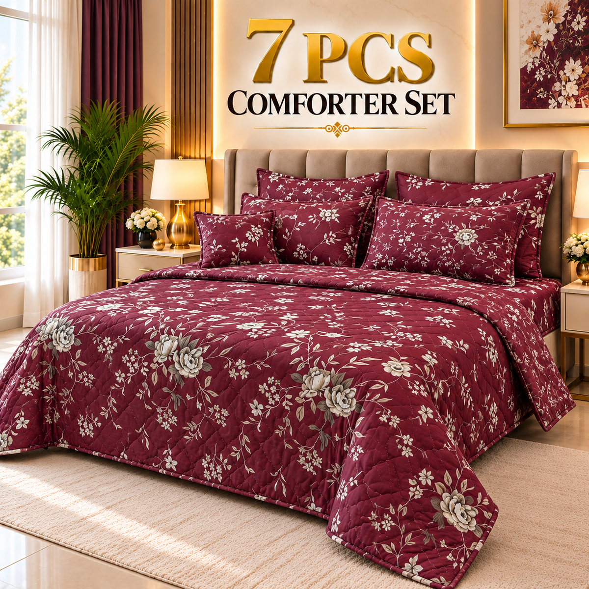 7 Pcs Comforter Set King Size Design KCC 136